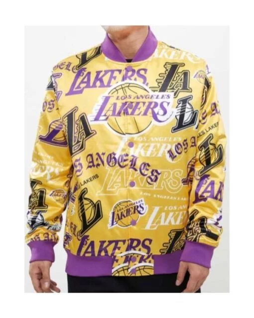 Los Angeles Lakers Collage Satin Yellow Jacket
