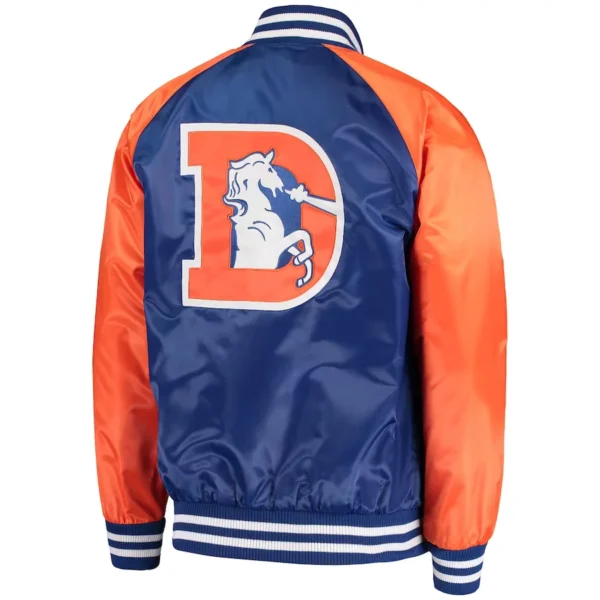 Men’s Denver Broncos Royal & Orange Satin Varsity Jacket 2023