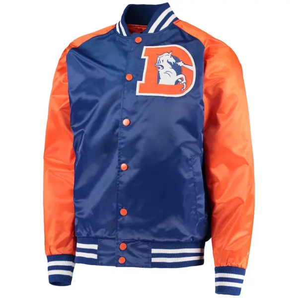Men’s Denver Broncos Royal & Orange Satin Varsity Jacket