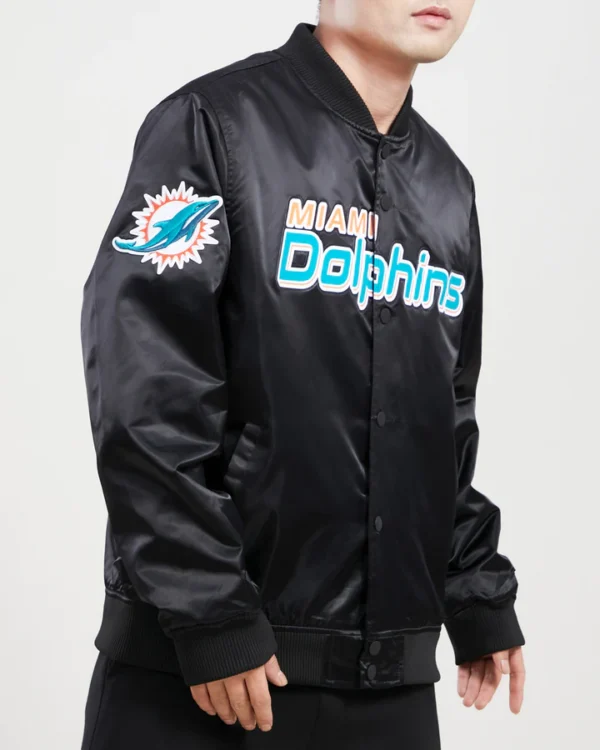 Miami Dolphins Team Big Logo Satin Black Jacket 2023