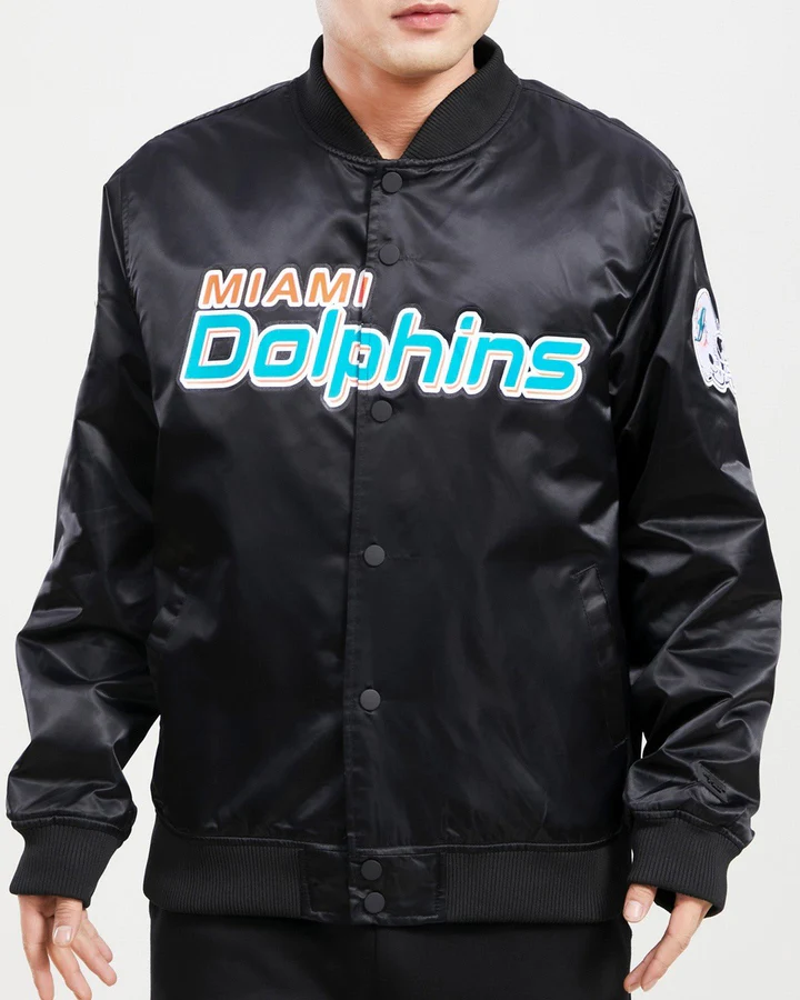 Miami Dolphins Team Big Logo Satin Black Jacket