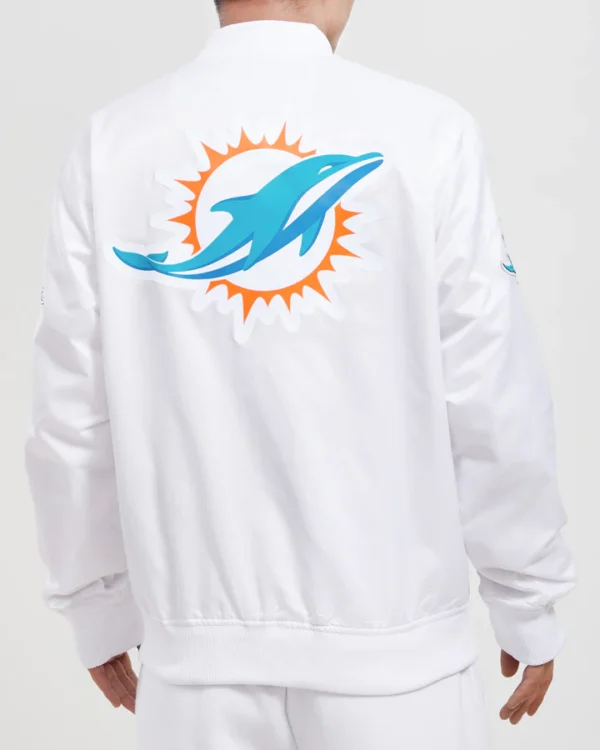 Miami Dolphins Team Big Logo Satin White Jacket 2023