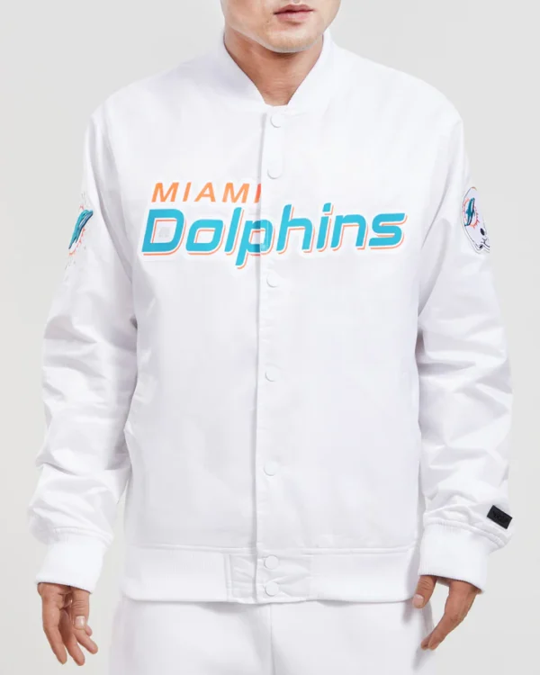 Miami Dolphins Team Big Logo Satin White Jacket