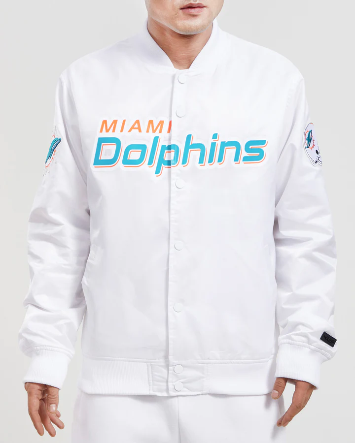 Miami Dolphins Team Big Logo Satin White Jacket
