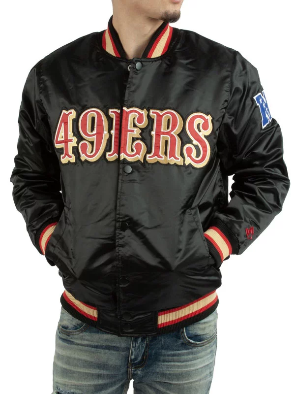 San Francisco 49ers Black Varsity Satin Jacket