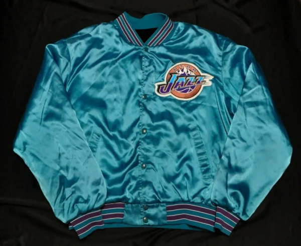 Vintage NBA Utah Jazz Teal Blue Satin Varsity Jacket