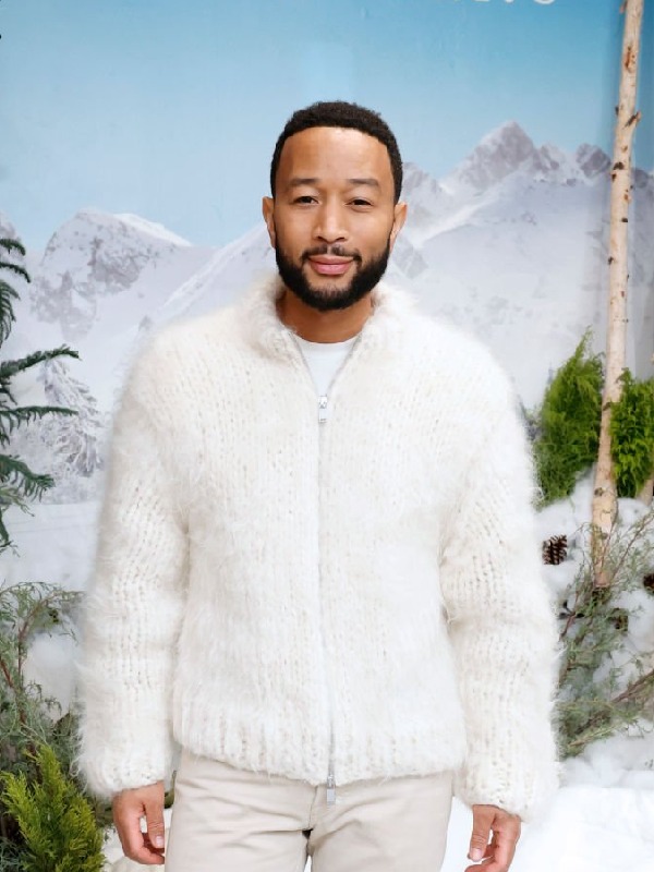 John Legend Holiday Pop-up Thirteen Lune White Fur Jacket
