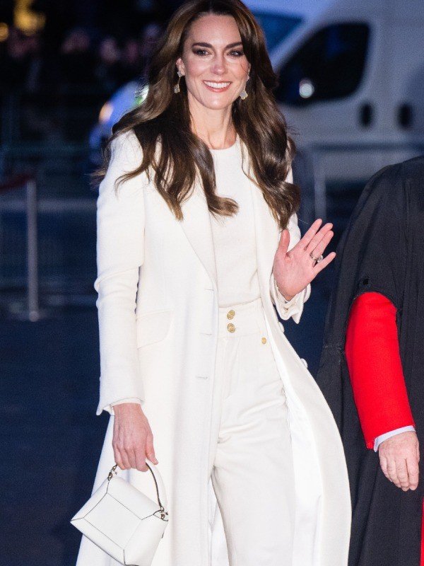 Kate Middleton Christmas Carol Service White Long Coat