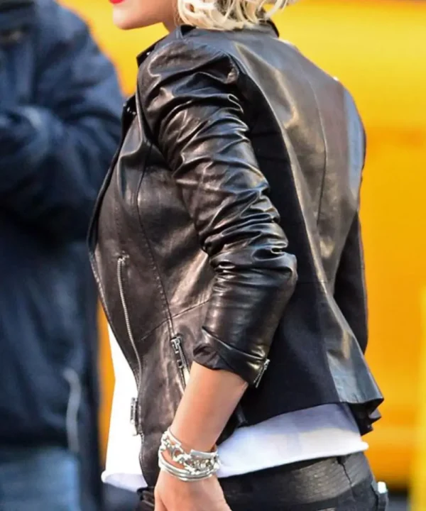 Rita Ora Biker Leather Jacket 2023