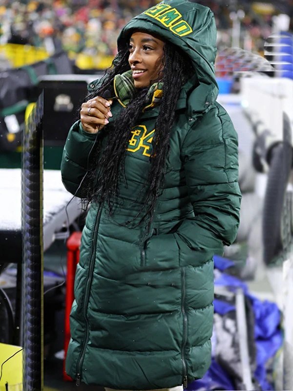 Simone Biles Green Bay Packers Hooded Puffer Coat