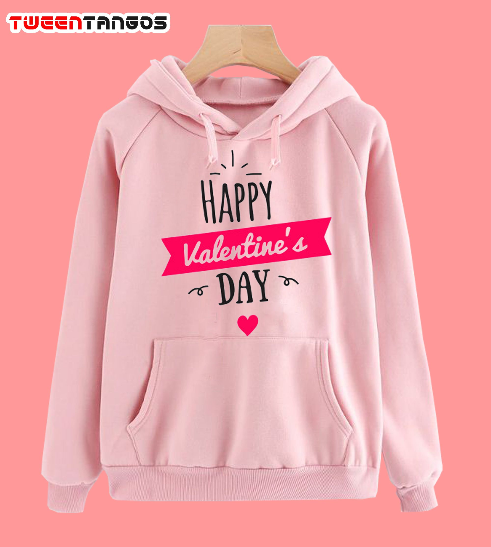 Happy Valentine Day Pink Fleece Hoodie