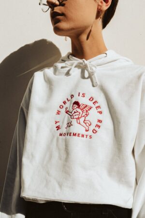 My World Is Deep Red Movements White Hoodie