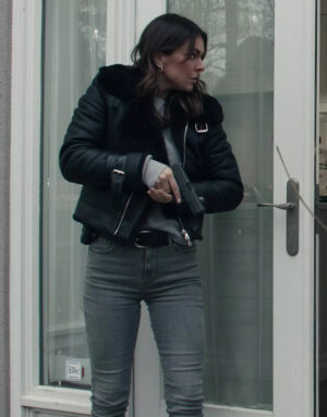 Reacher S02 Serinda Swan Black Shearling Jacket