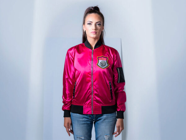 Women’s Warrior Pink Satin Varsity Jacket