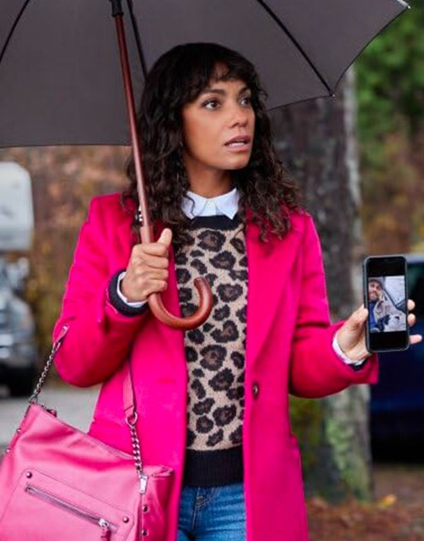 Crimetime Freefall 2024 Lyndie Greenwood Pink Coat