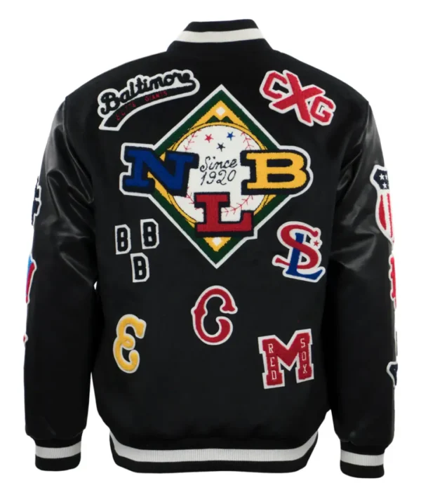 Negro League Baseball Allover Black Wool & Leather Jacket