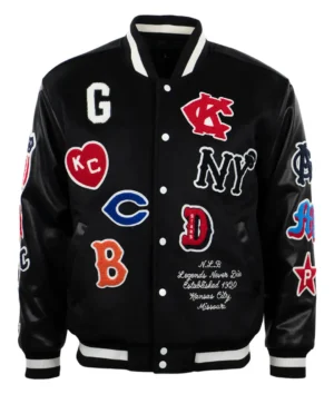Negro League Baseball Allover Black Wool & Leather Varsity Jacket