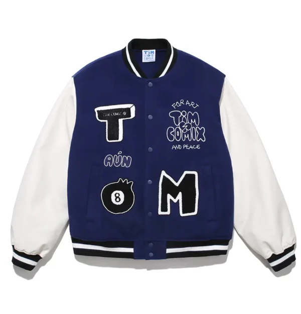 Timcomix 8 Ball Blue And White Varsity Jacket