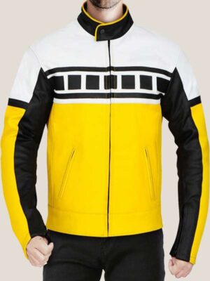 Yellow And White Biker Jacket