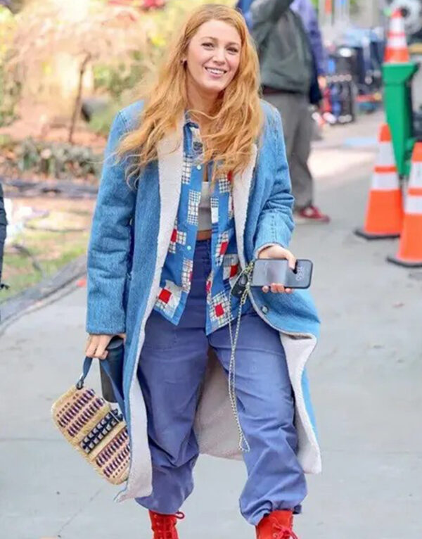 It Ends With Us 2024 Blake Lively Denim Shearling Coat