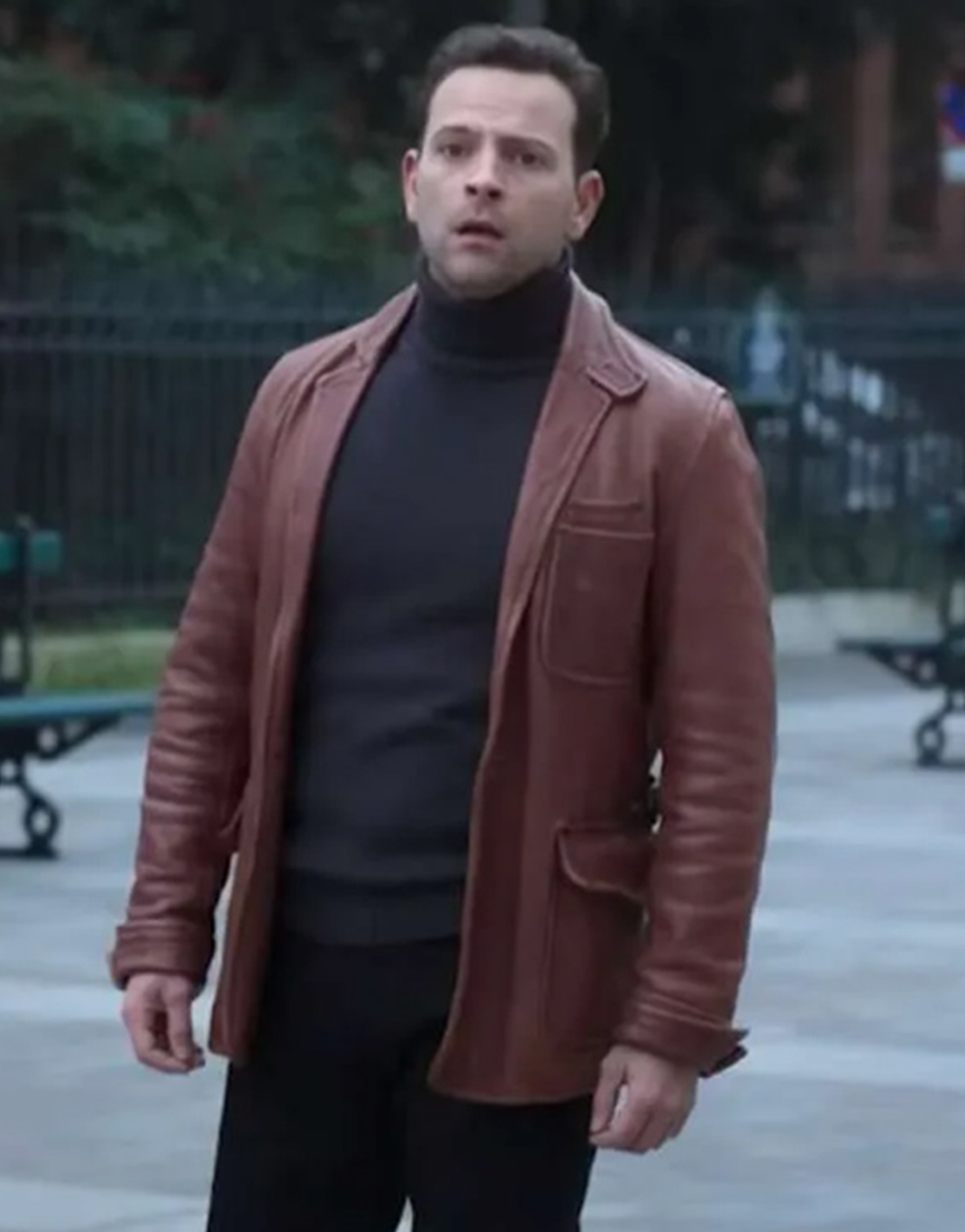 Supersex 2024 Alessandro Borghi Brown Leather Jacket