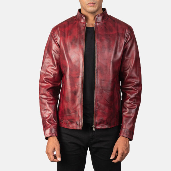 Alex Distressed Burgundy Leather Jacket 2024
