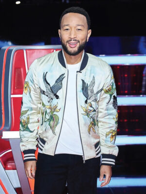 John Legend Embellished Bird Print Bomber Jacket