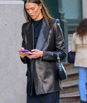 Karlie Kloss Black Leather Blazer