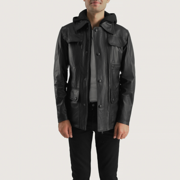 Moulder Hooded Black Leather Jacket