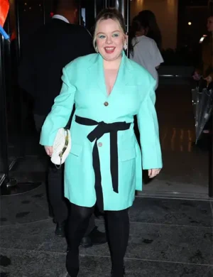 Nicola Coughlan In NY Sea Green Coat