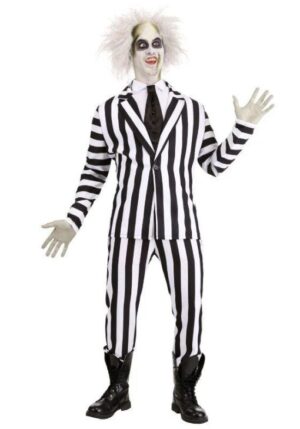Beetlejuice Black And White Zebra Stripes Costume Suit