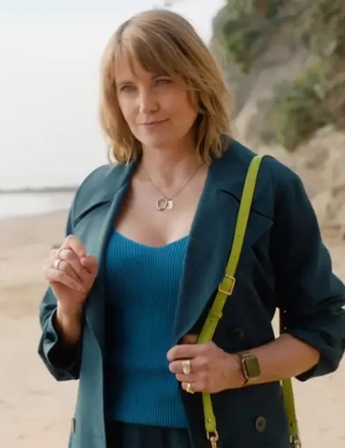 Lucy Lawless My Life Is Murder’s Season 4 Teal Trench Coat