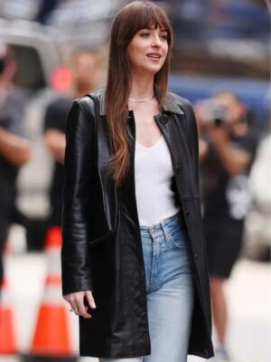 Materialists 2024 Dakota Johnson Leather Coat