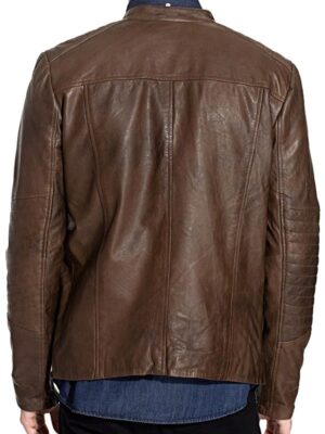 Mens Waxed Sheepskin Fashion Leather Jacket Camel Brown 2024