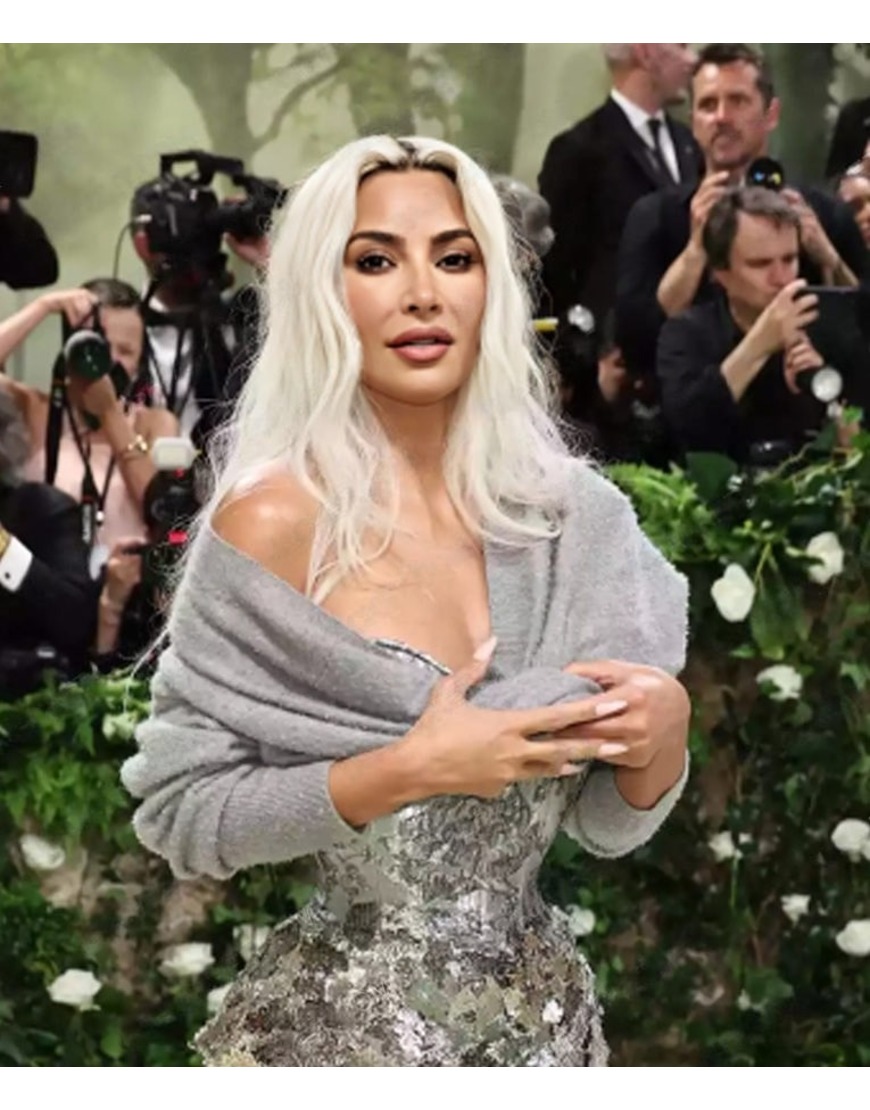 Met Gala 2024 Kim Kardashian Grey Cardigan