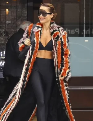 Rita Ora 2024 Met Gala Fur Stripes Orange Long Coat