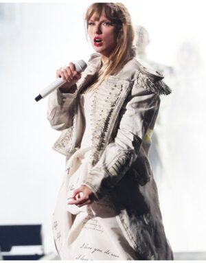 Taylor Swift Paris Eras Tour White Fringe Coat 2024