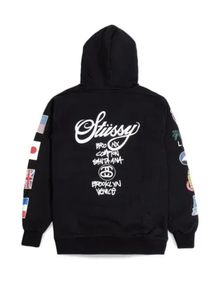 Stussy World Flags Black Hoodie 2024