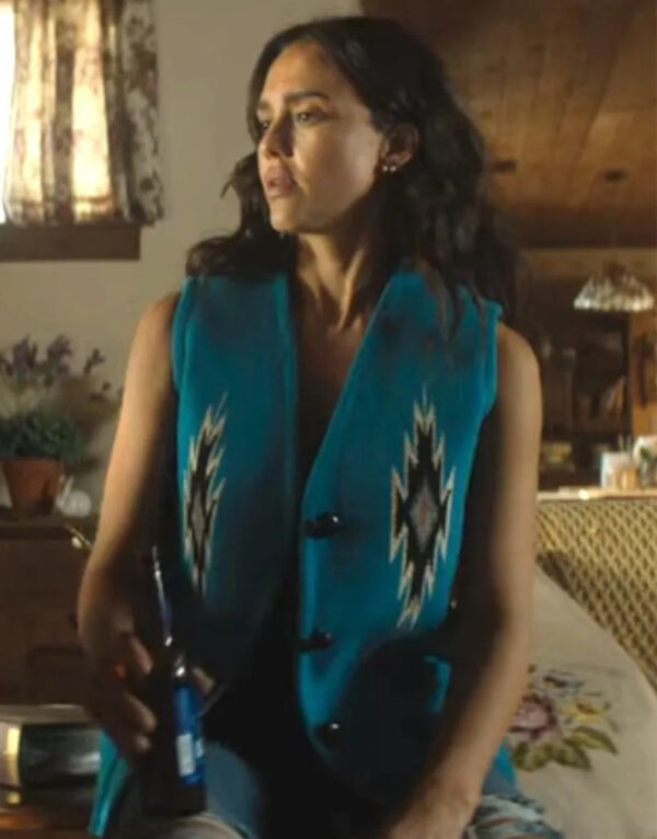 Trigger Warning 2024 Jessica Alba Blue Aztec Vest