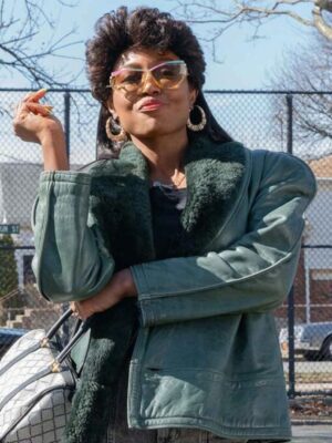 Patina Miller Power Book III Raq Green Shearling Leather Jacket