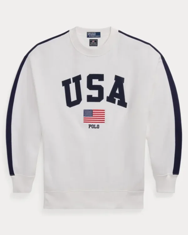 Polo Ralph Lauren U.S. Olympic Team American Flag Team USA Oversize Crewneck White Sweatshirt