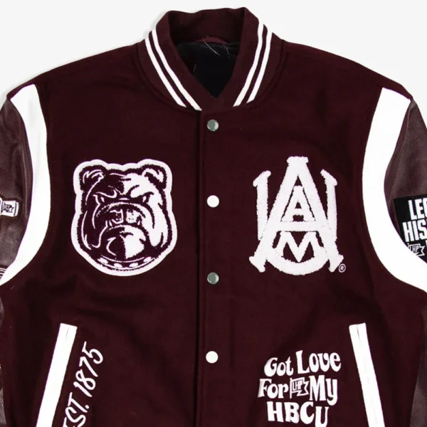 Motto 3.0 Alabama A&M University Full-Snap Varsity Maroon Wool/Leather Jacket