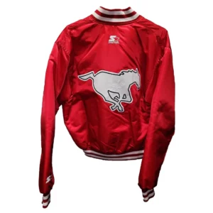 90’s Calgary Stampeders Bomber Full-Snap Red Satin Jacket