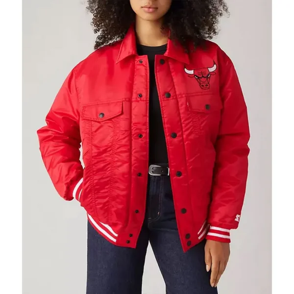 Chicago Bulls Trucker Red Full-Snap Satin Jacket