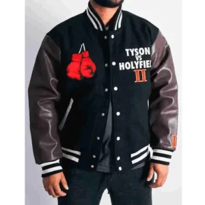 Black/Brown Headgear Tyson VS Holyfield Wool/Leather Varsity Jacket