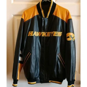 Black Iowa Hawkeyes Varsity Leather Jacket