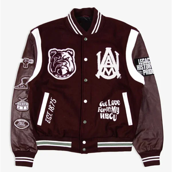 Motto 3.0 Alabama A&M University Full-Snap Varsity Maroon Wool/Leather Jacket