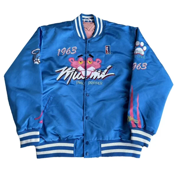 1963 Pink Panther Miami Full-Snap Blue Varsity Satin Jacket