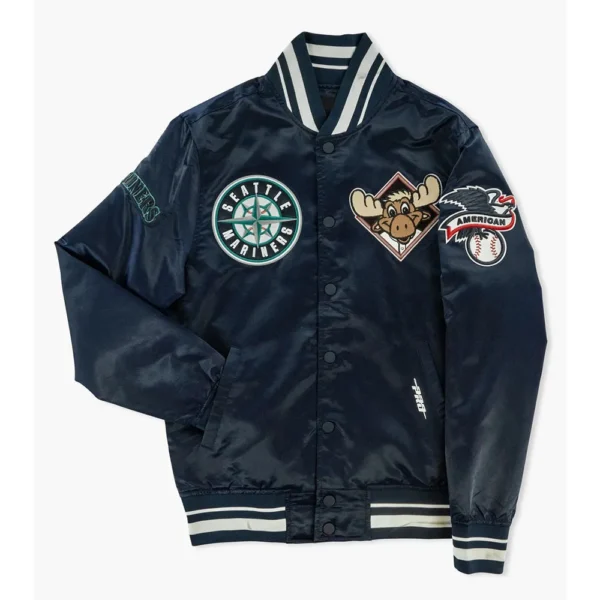 Navy Seattle Mariners Mariner Moose Full-Snap Satin Jacket