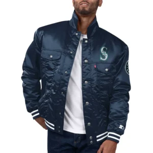 Seattle Mariners Silver Tab Trucker Navy Full-Snap Satin Jacket